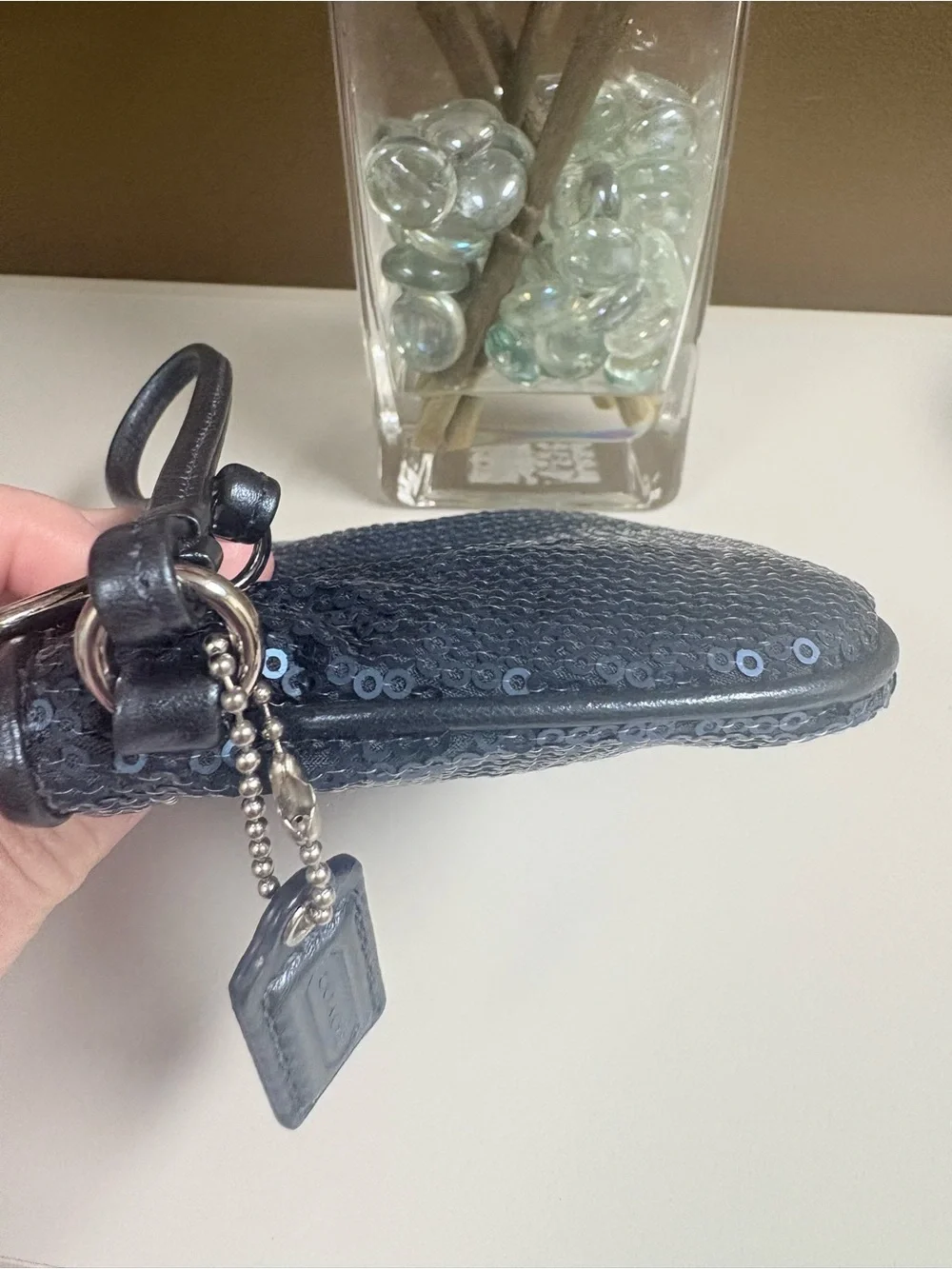 Coach Blue Sequin Wristlet Wallet Leather Strap Limited Edition - EUC